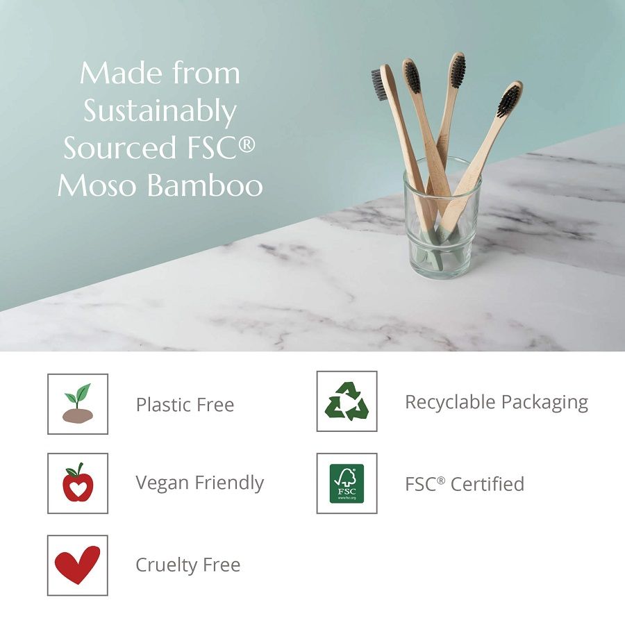 Wild & Stone Adult Bamboo Toothbrush - 4 Pack - Medium