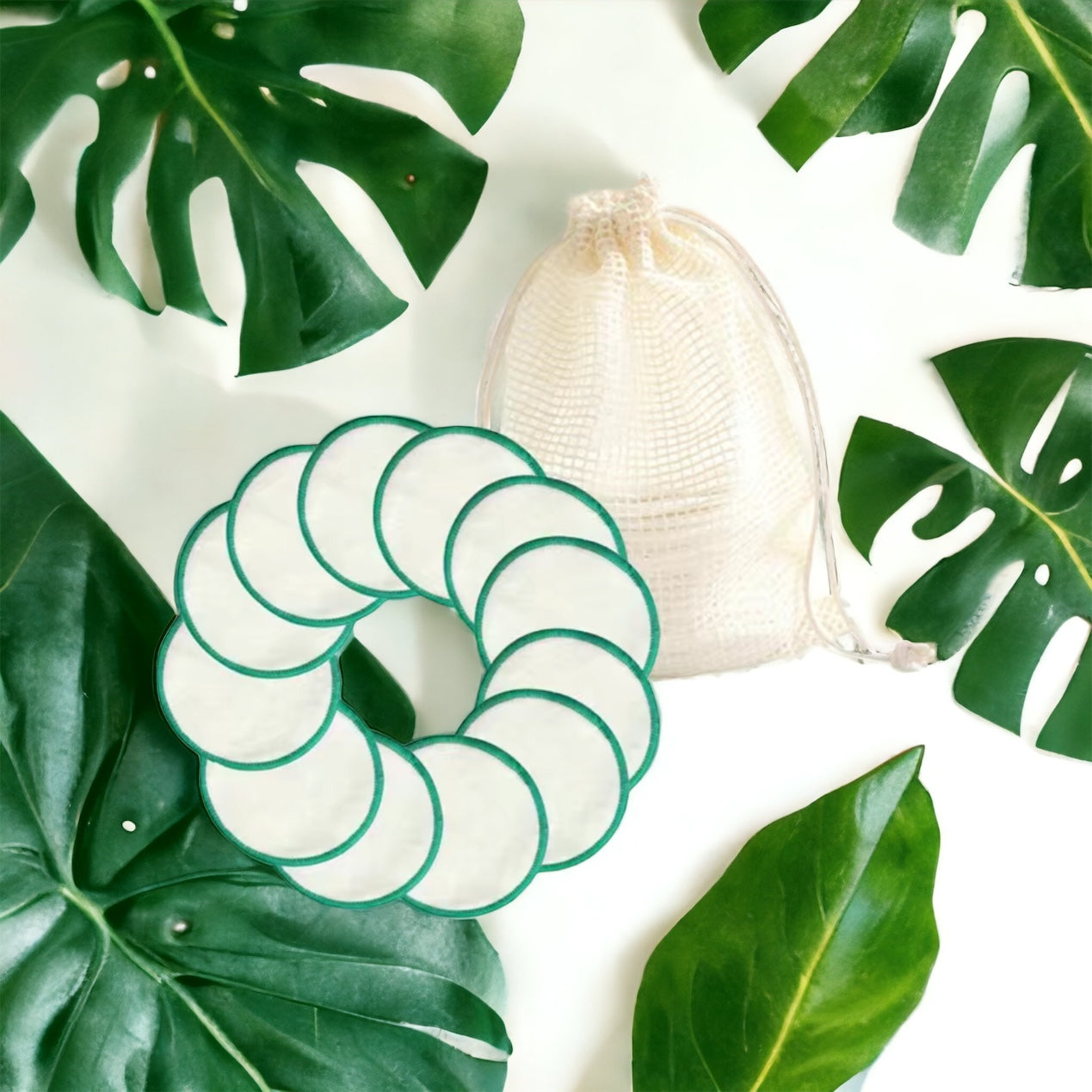 12 Green Reusable Bamboo Makeup Remover Pads & Bag