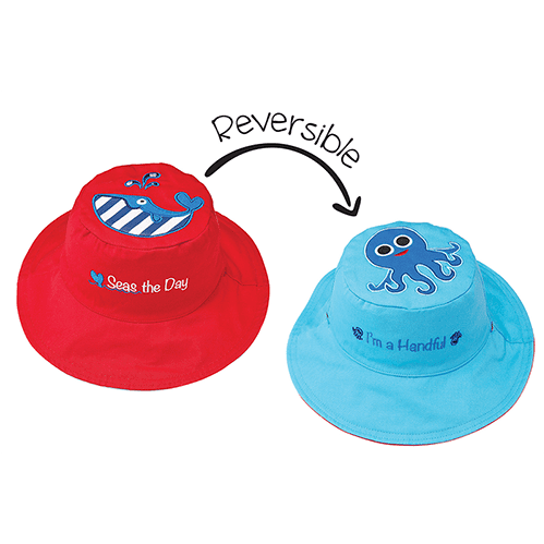 FlapJackKids Reversible Sun Hat - Whale & Octopus